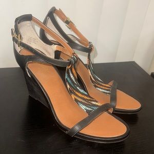 Seychelles anthropologie womans leather wedge sandal size 9.5